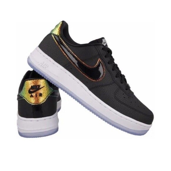 Nike Women Sz 7.5 AIR FORCE 1 ‘07 PRM’ BLACK PURE PLATINUM Leather Sneakers Shoe - Picture 1 of 10
